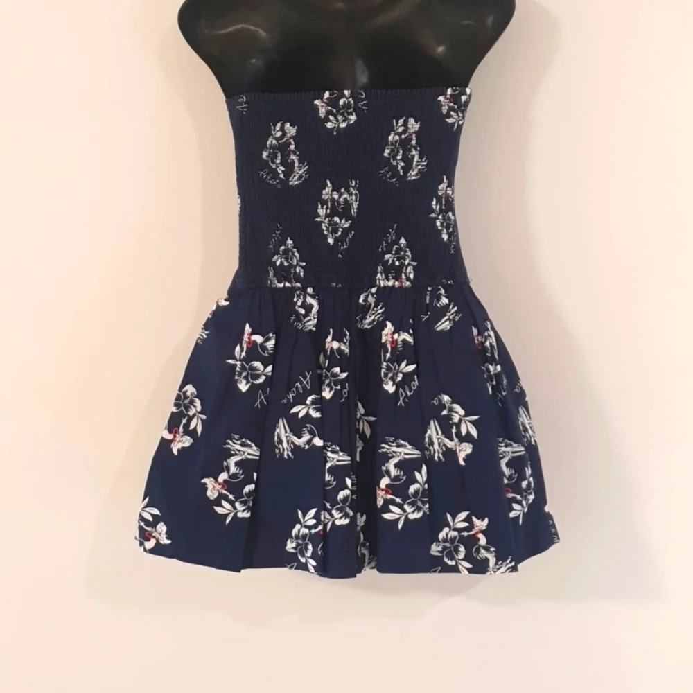 Hollister Size S (approx 10) Long Strapless Navy Blue Aloha Top 100% Cot… - Picture 4 of 8